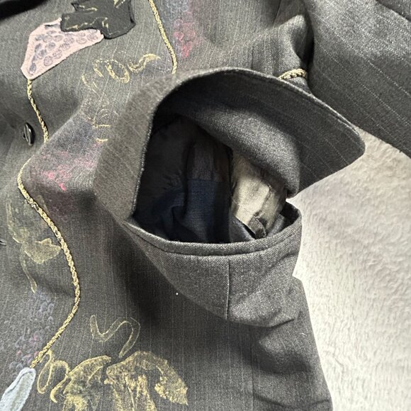 Vintage Staley Gretzinger Womens Floral Embroidered Art to Wear Blazer Black - Picture 4 of 12